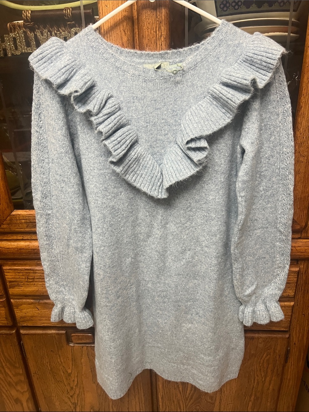 Girls Light Blue Ruffle Sweater Dress
